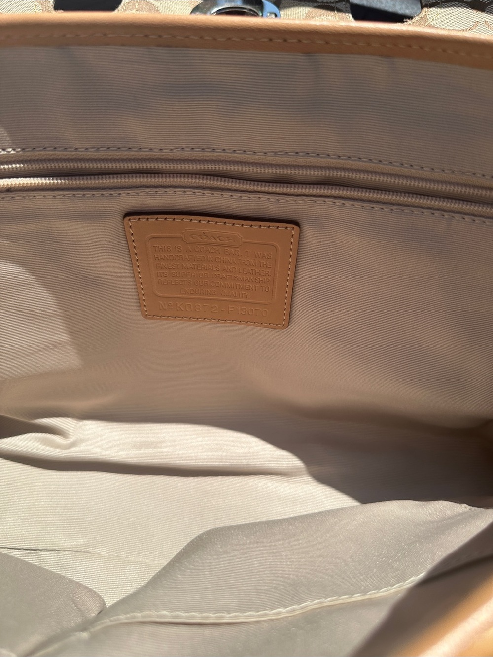 Vintage Coach Tan Signature Canvas Shoulder Tote with Leather Trim - Picture 3 of 13